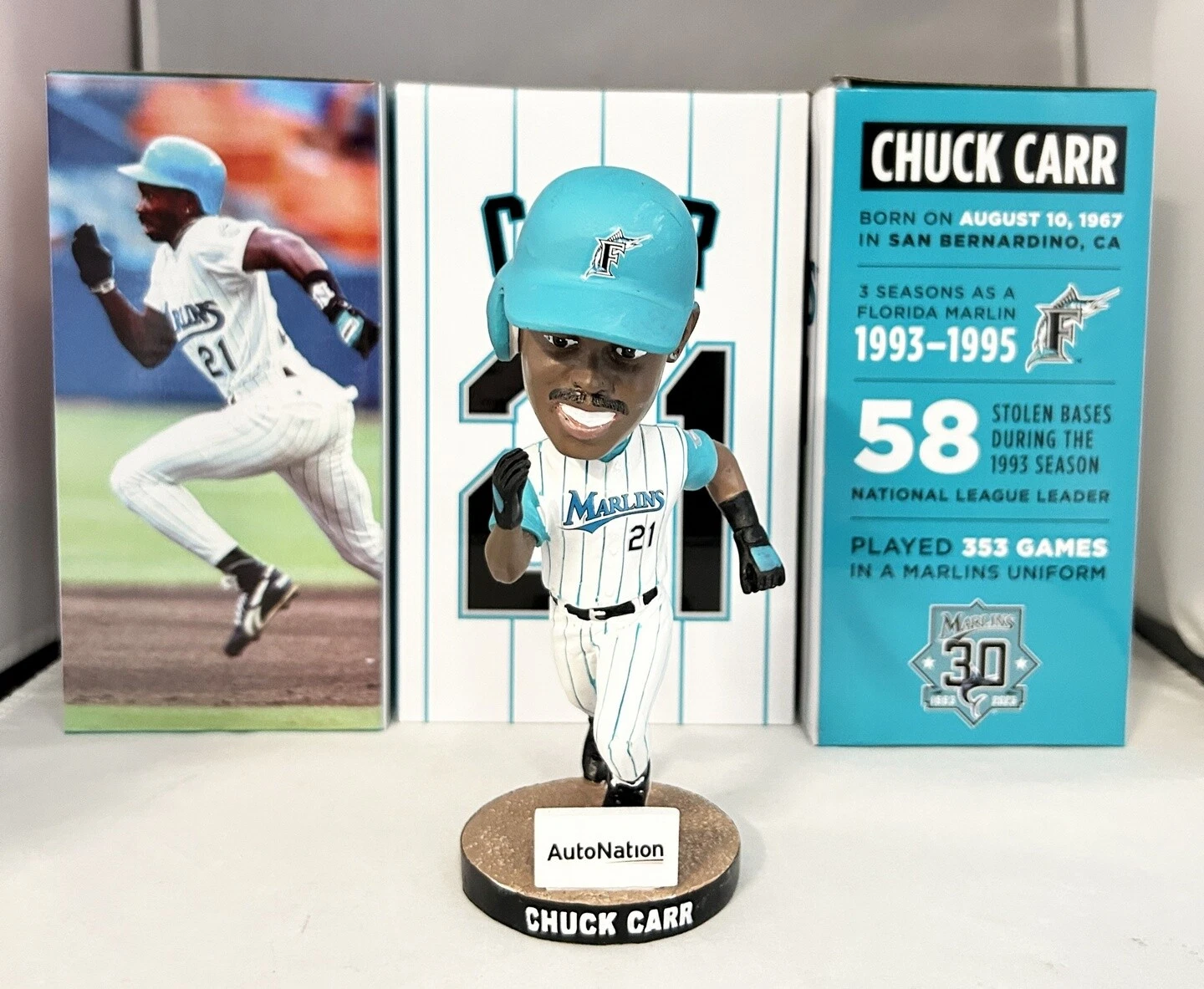Chuck Carr Bobblehead Miami Marlins 30th Anniversary 2 COA
