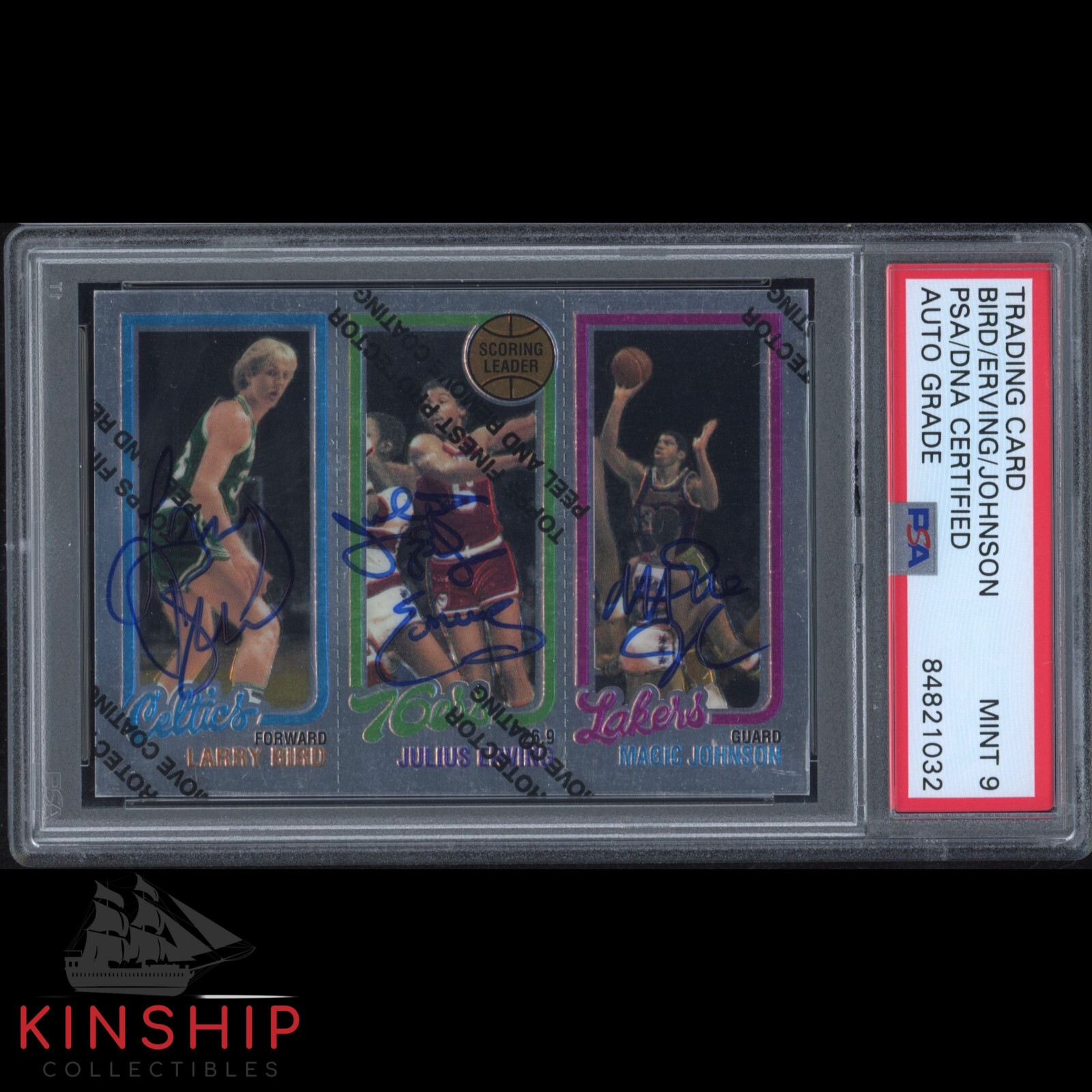 Magic Johnson Larry Bird Julius Erving signed 1996 Topps Card PSA DNA Auto C1289
