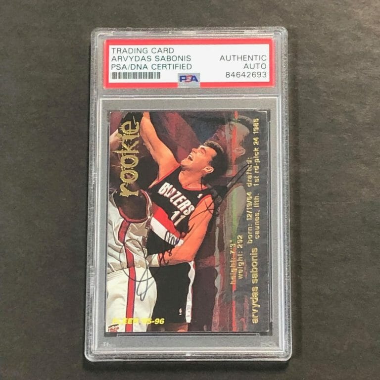 1995-96 FLEER #308 ARVYDAS SABONIS SIGNED CARD AUTO PSA SLABBED TRAIL BLAZERS
 COLLECTIBLE MEMORABILIA