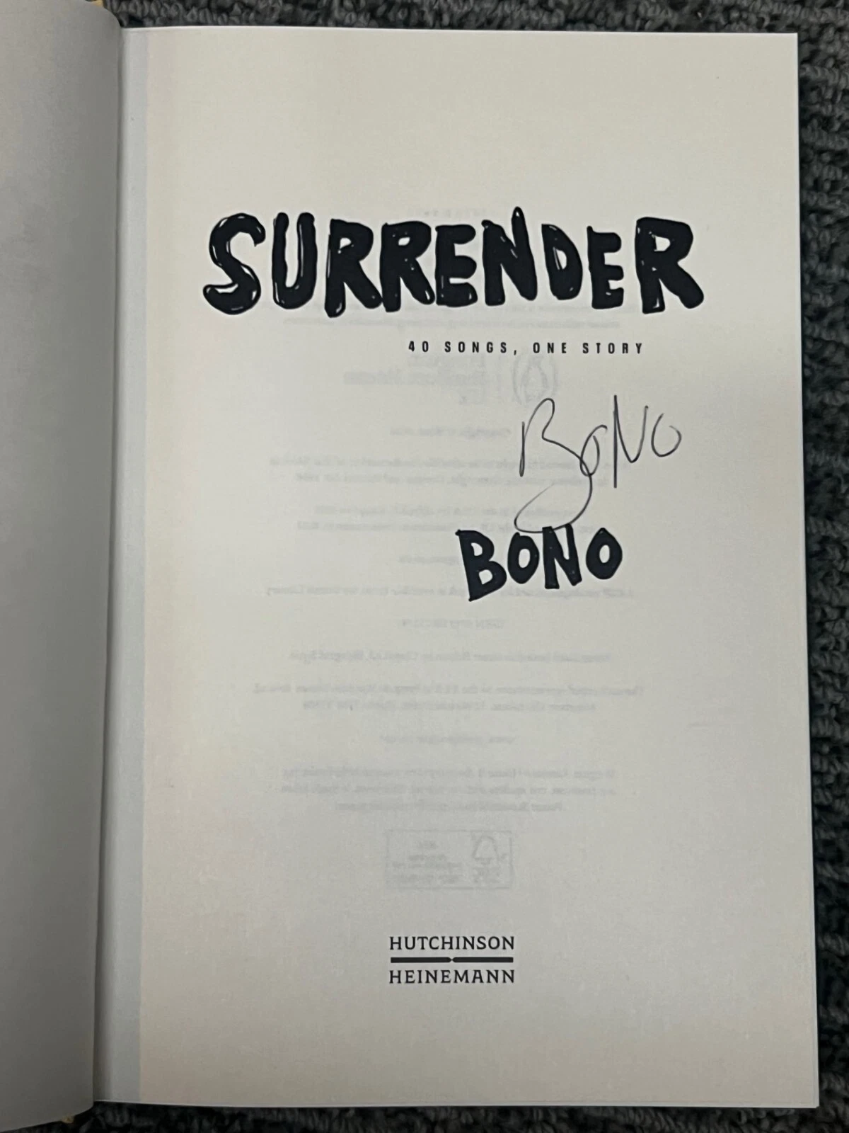 Surrender 40 Songs One Story by Bono Signed Book Autographed U2 Limited Edition
