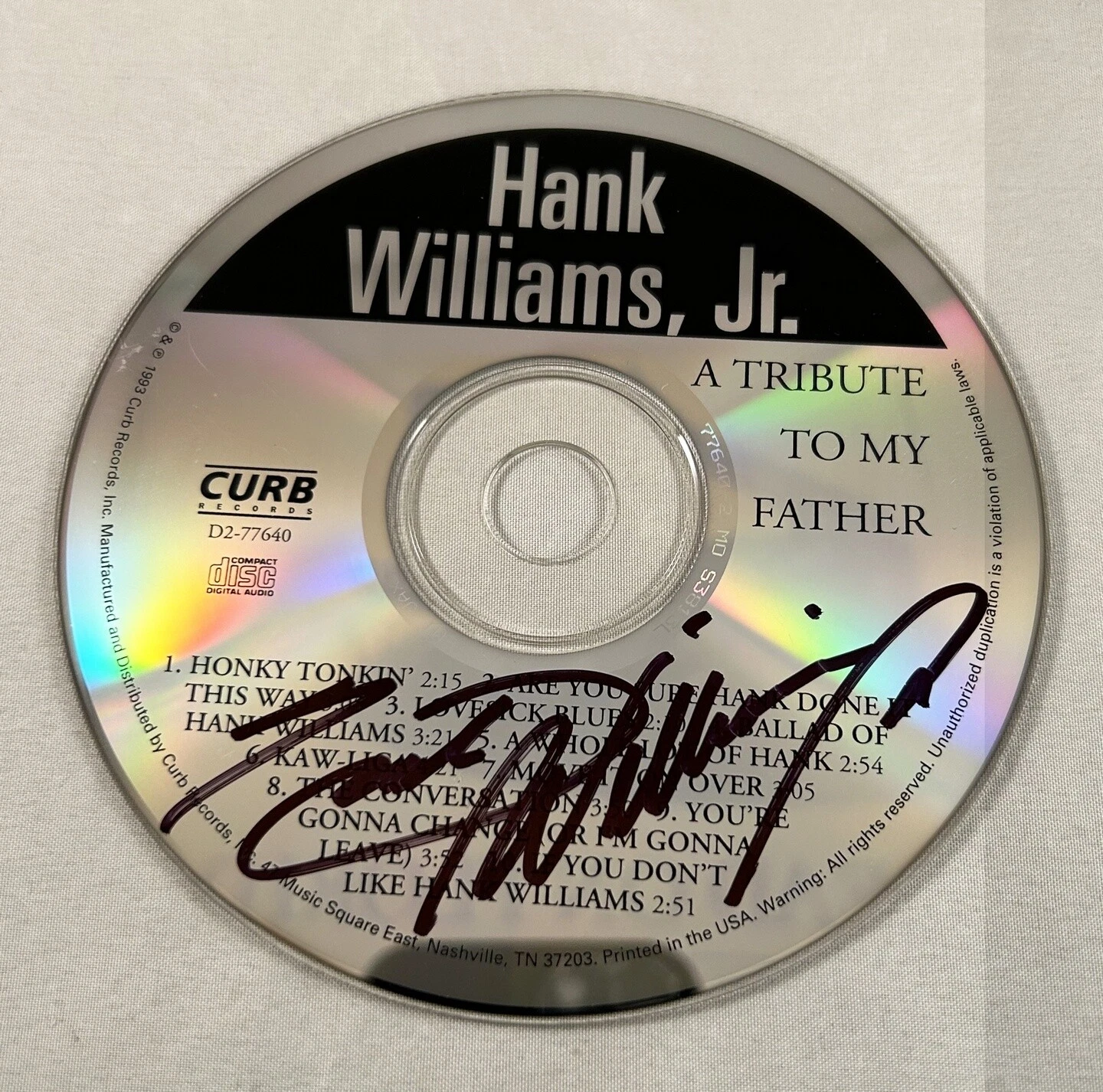 Country Singer Hank Williams Jr Signed CD 1 COA
