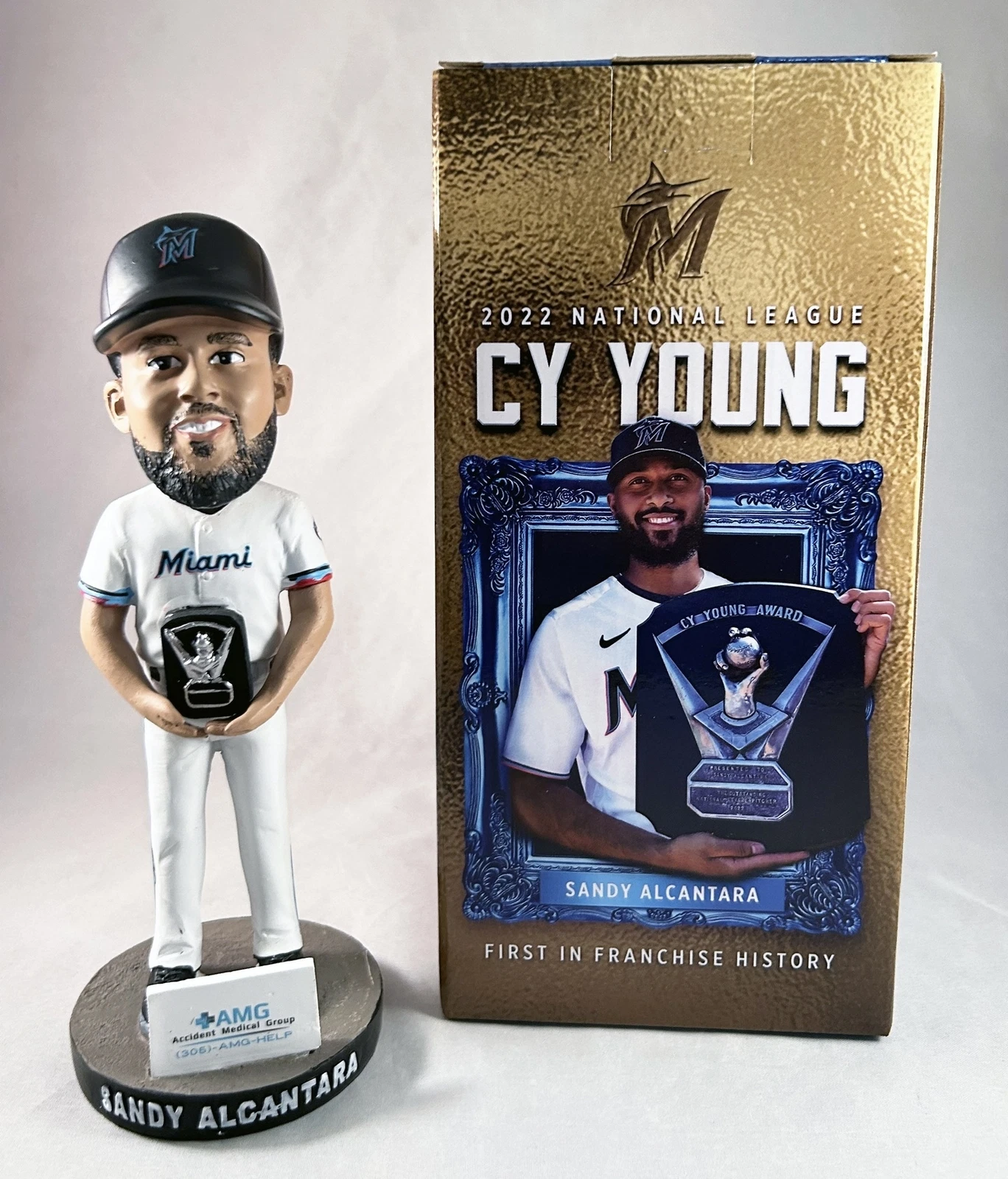 Sandy Alcantara Bobblehead Miami Marlins 2022 NL Cy Young 2 COA
