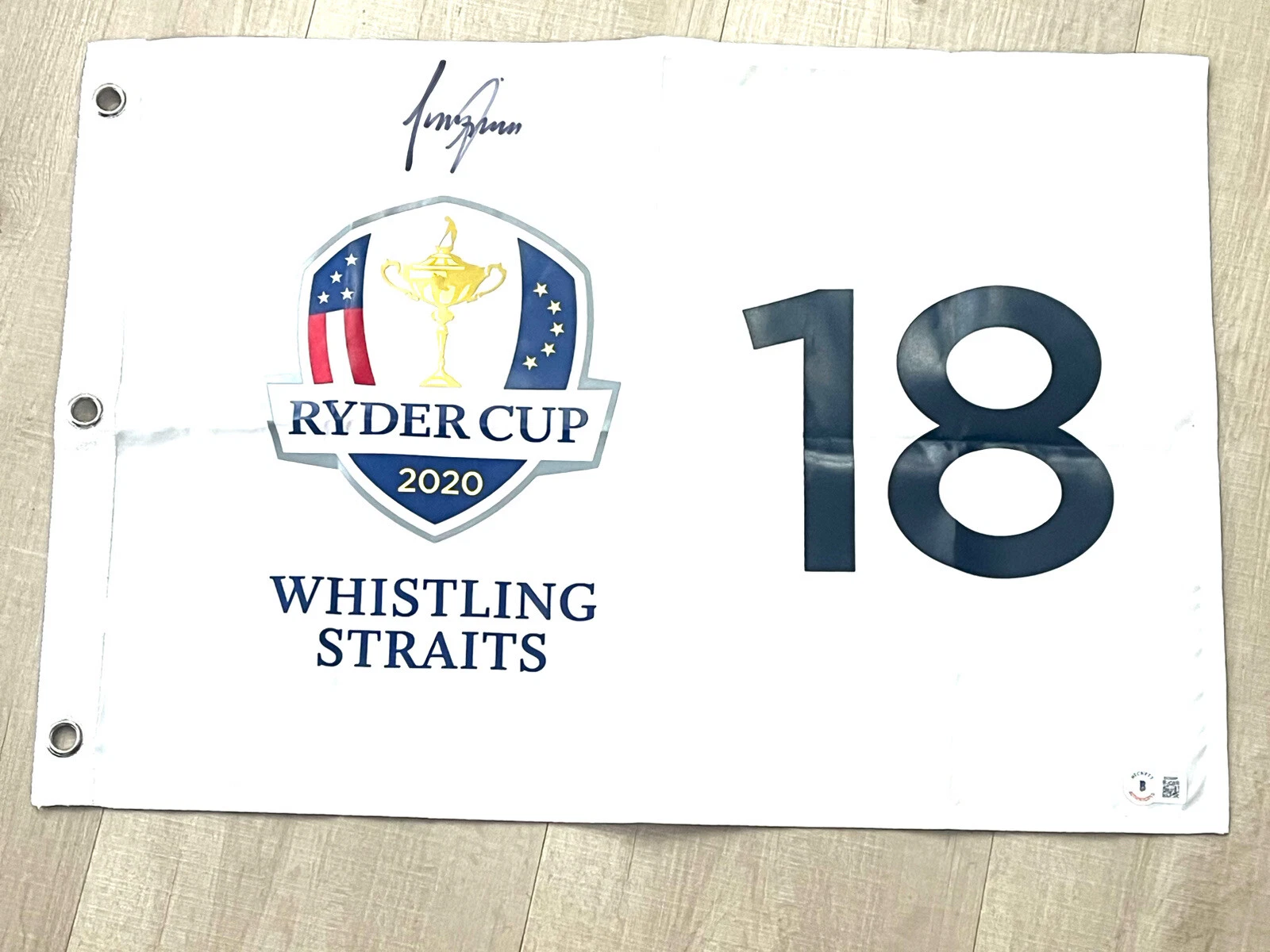 TONY FINAU Hand Signed 2020 RYDER CUP Pin Flag Beckett Cert BAS #3

