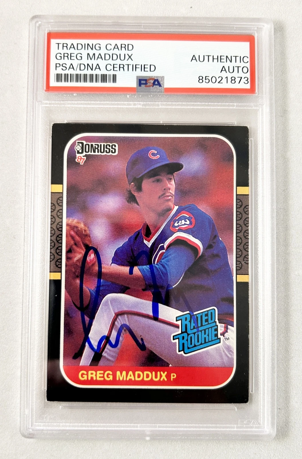 Greg Maddux Signed Card 1986 Leaf #36 PSA/DNA 1 COA

