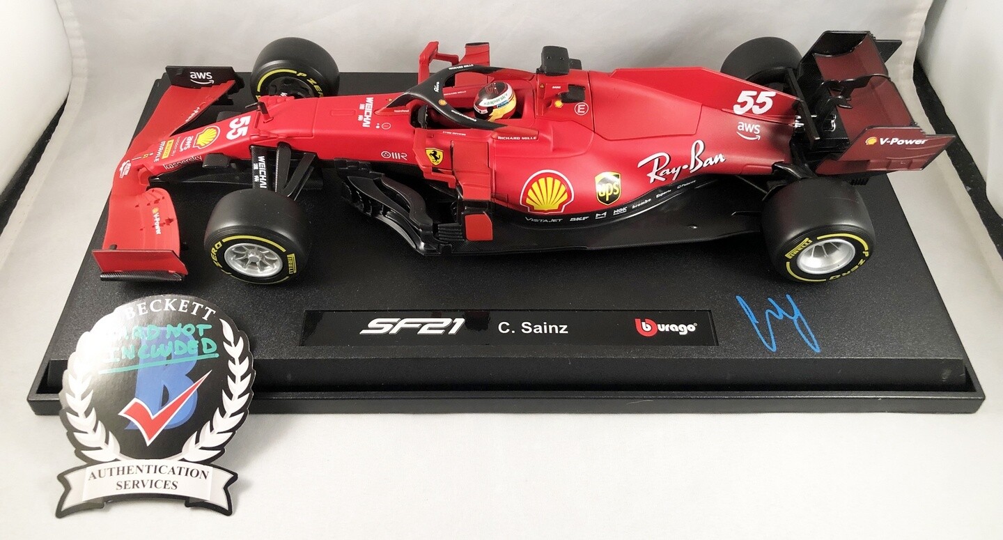 Carlos Sainz Signed 1:18 Diecast Car Beckett BAS Formula 1 F1 Ferrari 1 COA
