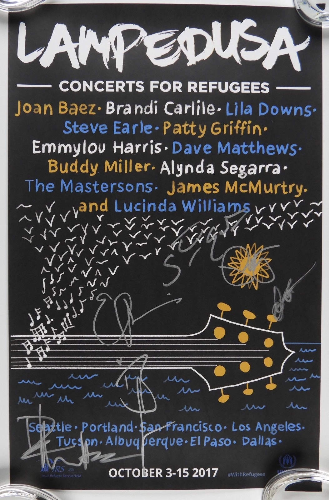 Dave Matthews, Steve Earl, Brandi Carlile JSA Lampedusa Autograph Signed Poster
