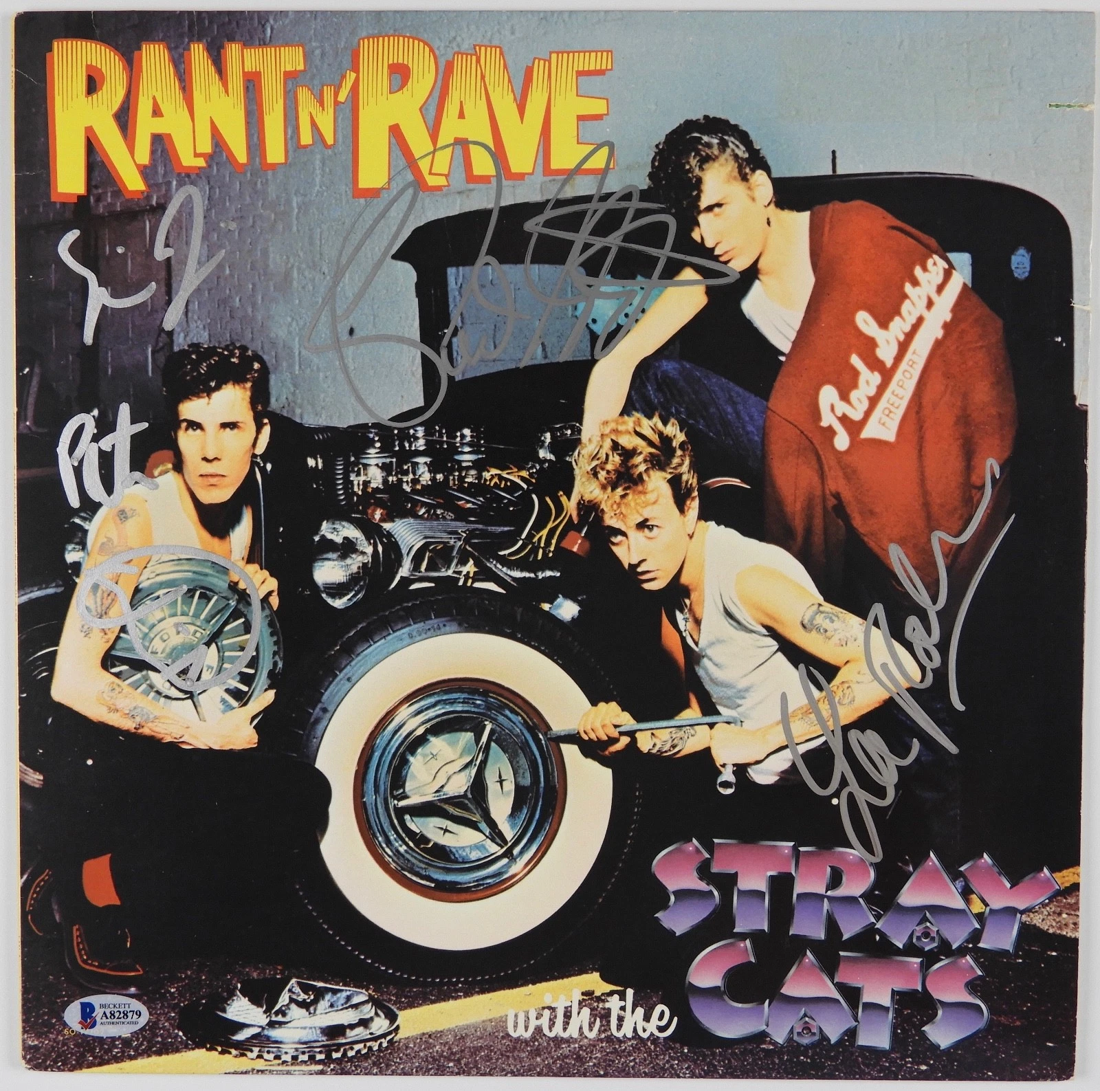 Stray Cats Beckett Fully Signed Autograph Record Vinyl Brian Setzer Lee Slim Jim
