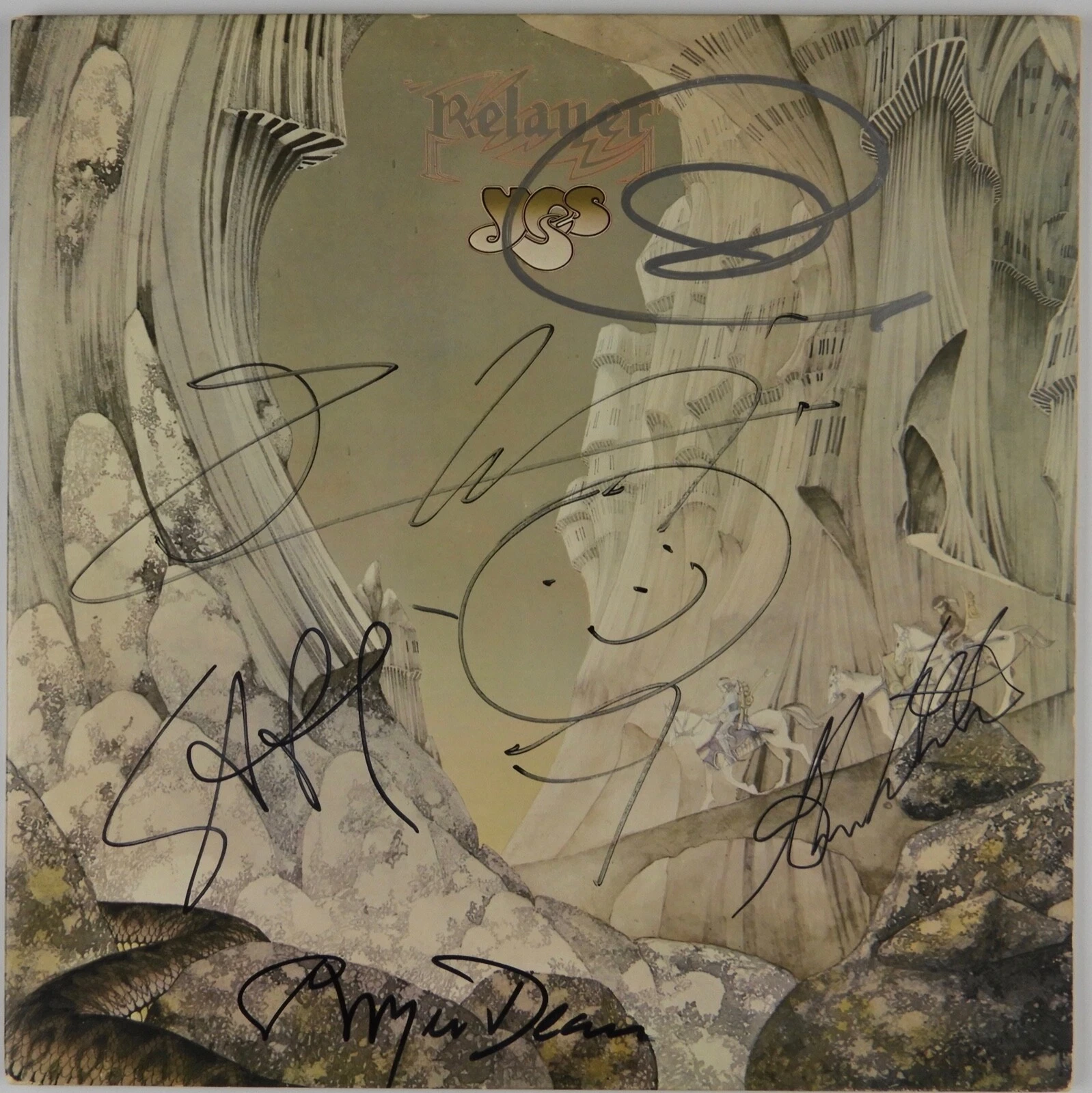 YES JSA SIGNED AUTOGRAPH ALBUM RECORD VINYL JON ANDERSON STEVE HOWE RELAYER COLLECTIBLE MEMORABILIA