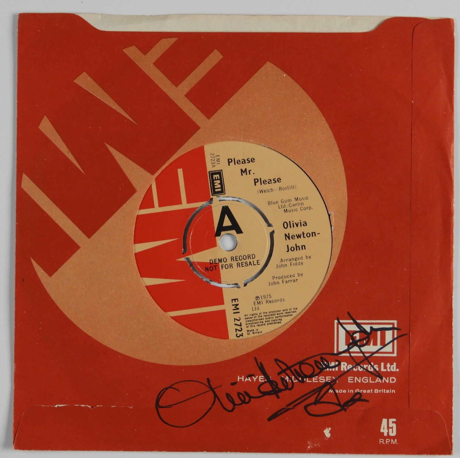 Olivia Newton-John JSA Autograph Signed 45 Record Please Mr. Please
