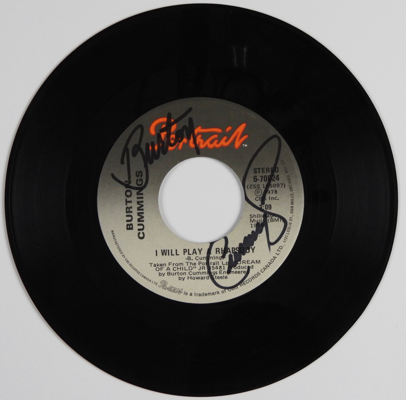 Burton Cummings Signed Autograph 45 JSA Vinyl Record
