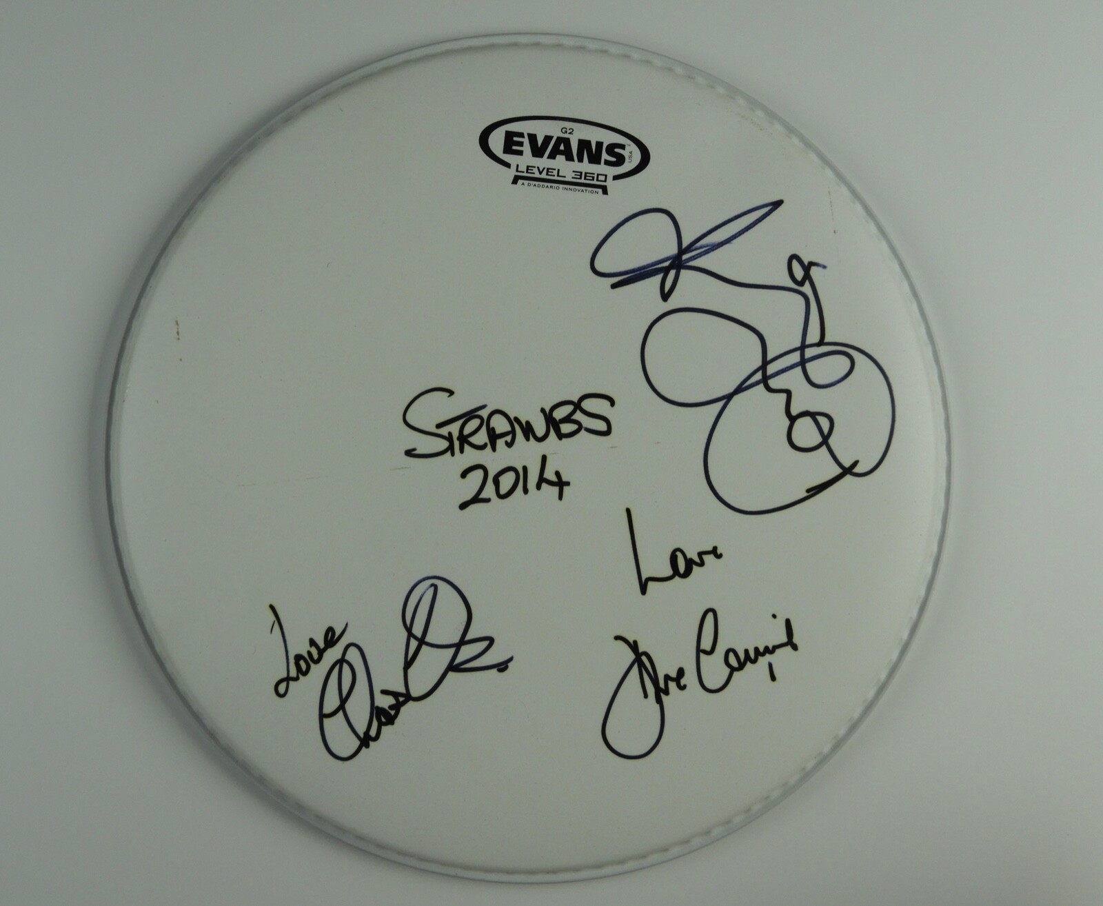 THE STRAWBS AUTOGRAPH SIGNED DRUM HEAD REAL COA 12″ DAVE COUSINS + COLLECTIBLE MEMORABILIA