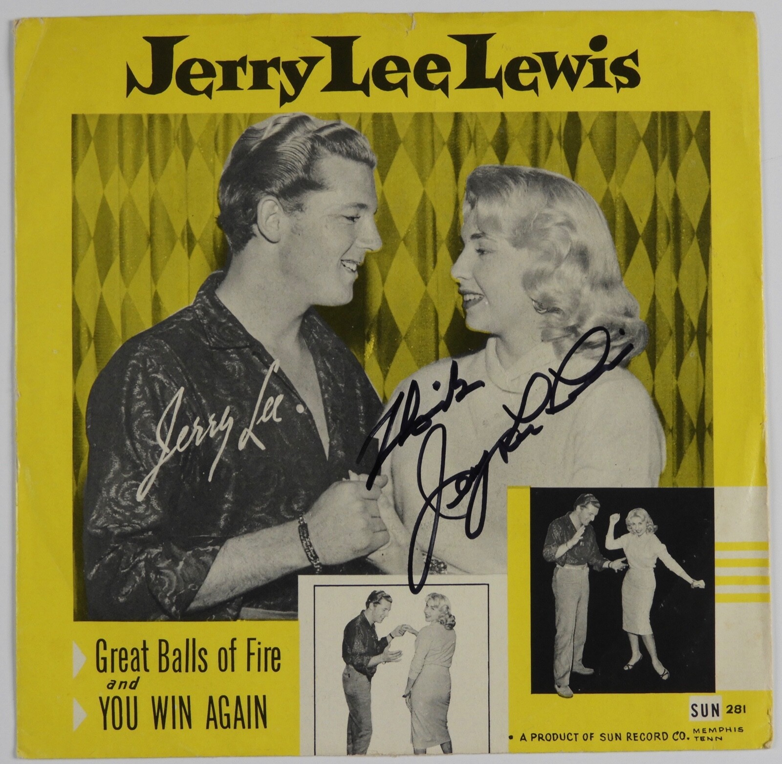 Jerry Lee Lewis Signed Autograph JSA Original Sun 45 Record Great Balls Of Fire
