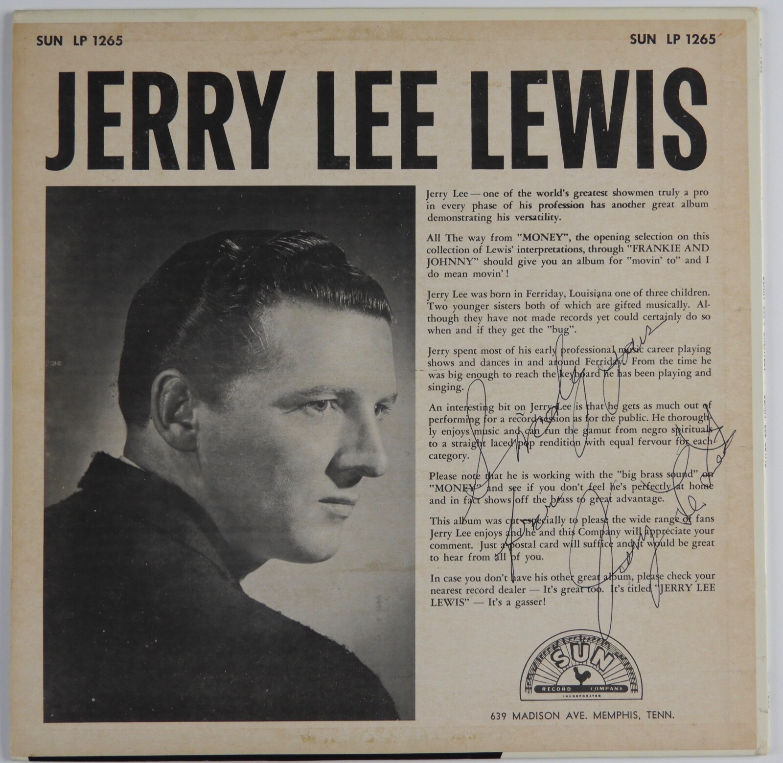 Jerry Lee Lewis Signed Autograph JSA Vinyl Record Original Sun Record Greatest
