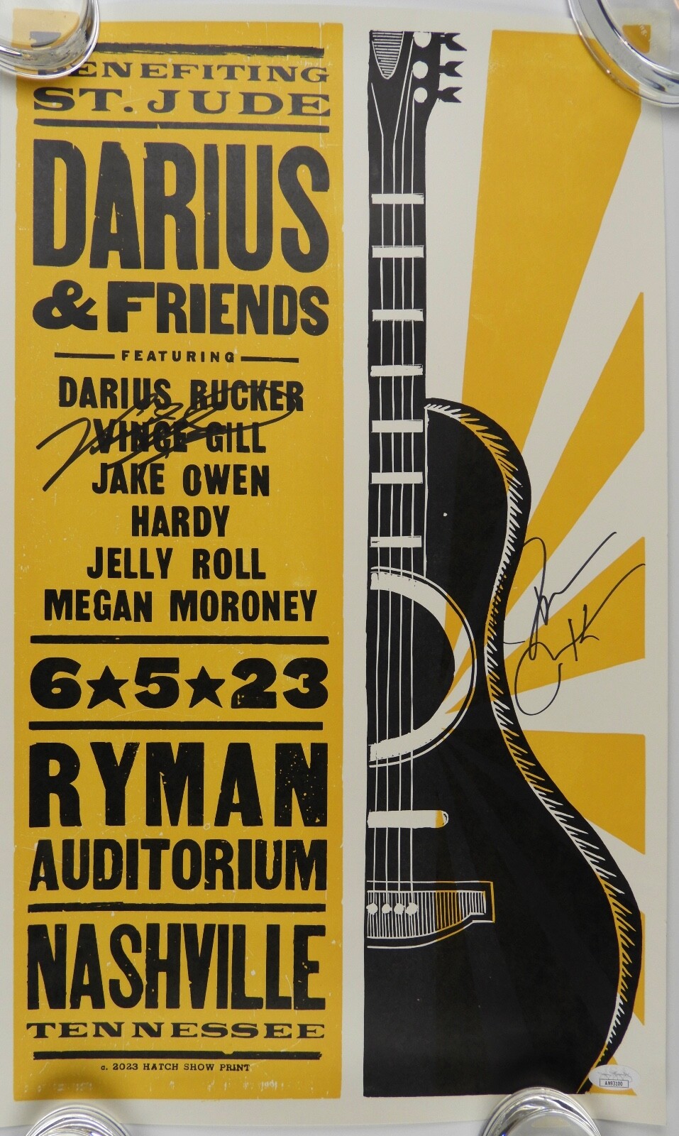 Darius Rucker Vince Gill Signed Autograph JSA Hatch Show Print Poster Ryman 2023
