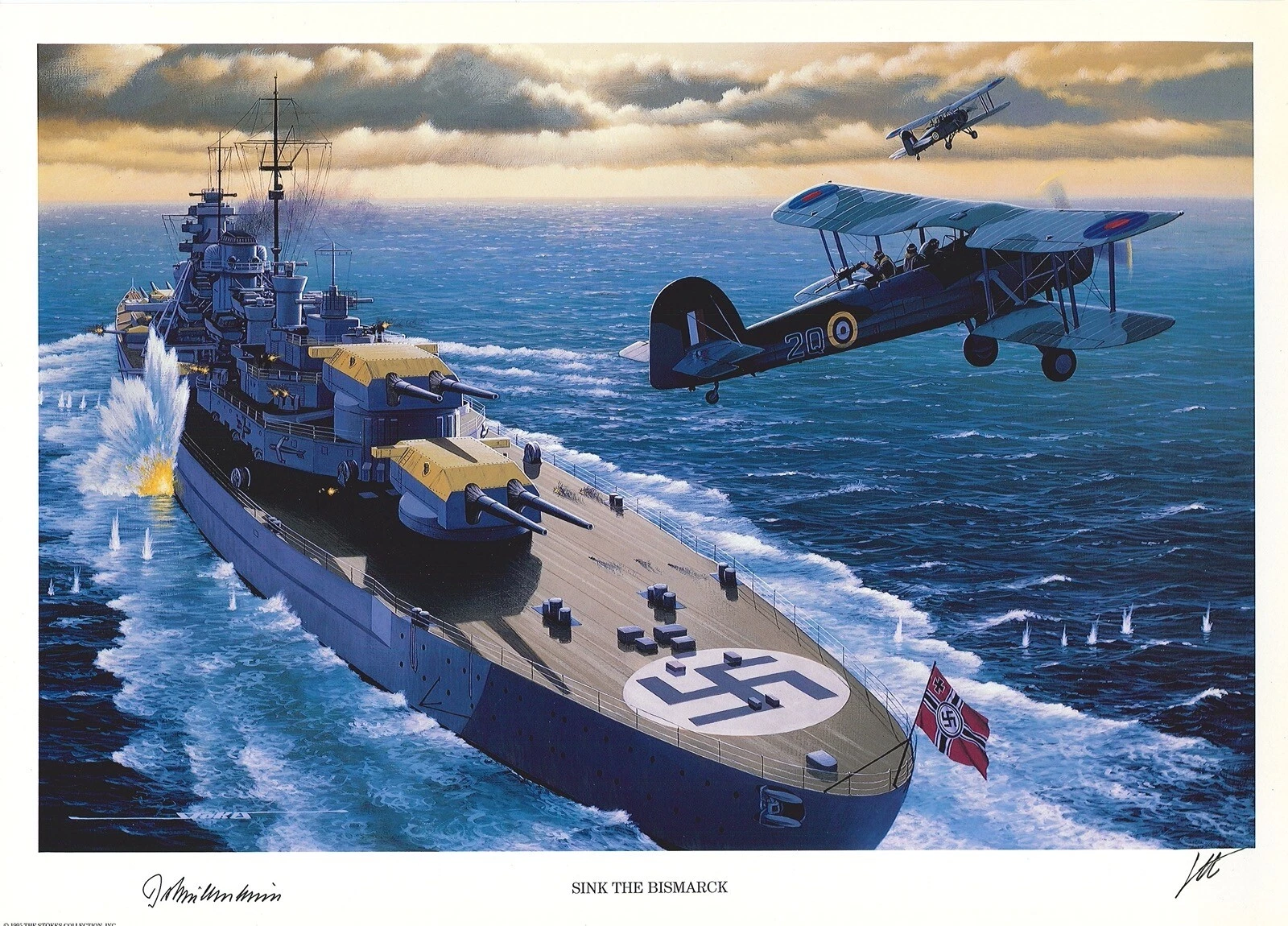 BURKARD VON MULLENHEIM RECHBERG SIGNED SINK THE BISMARCK STAN STOKES PRINT
