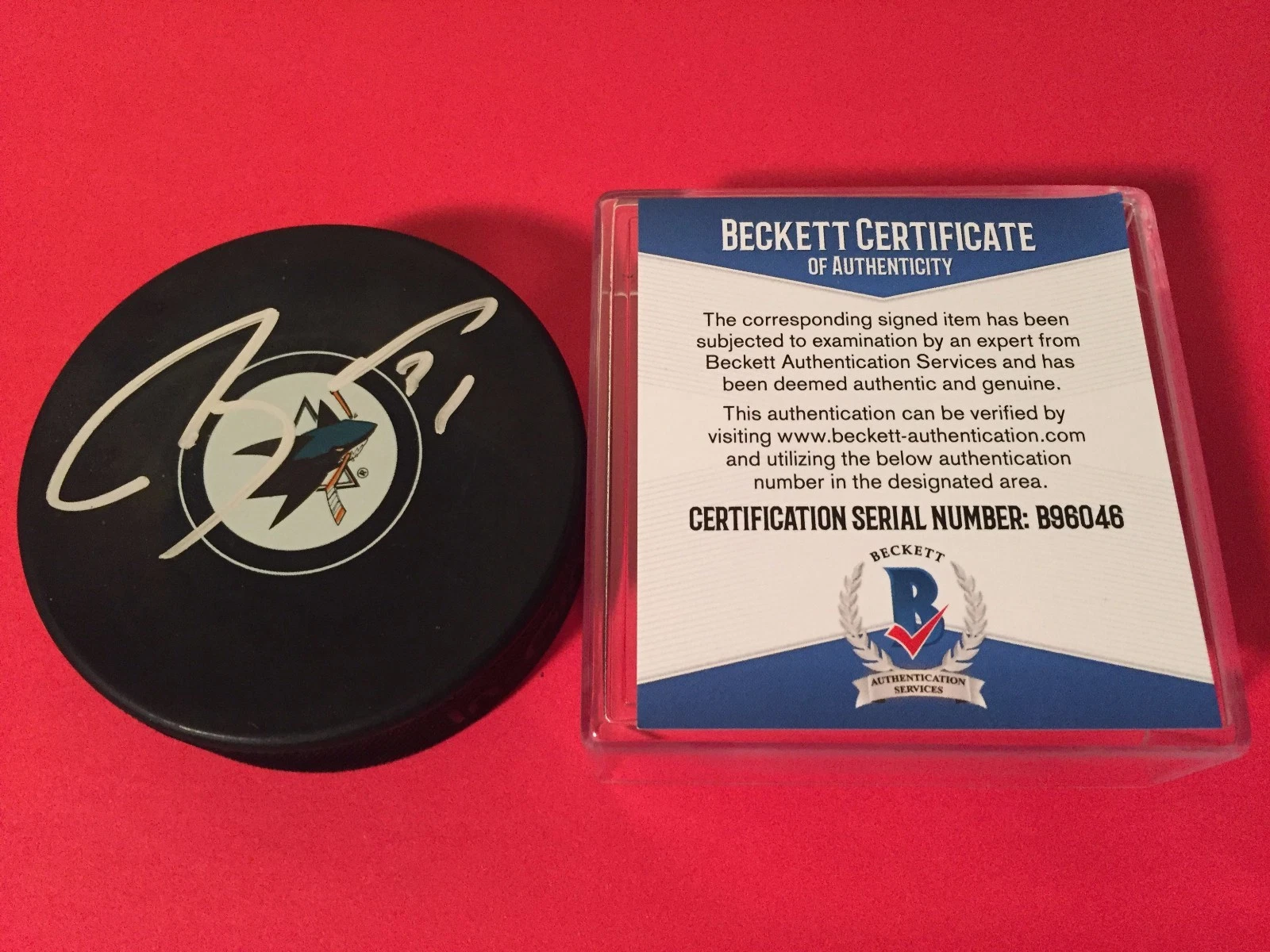 Martin Jones Sharks Hockey Signed Puck Auto Beckett BAS COA
