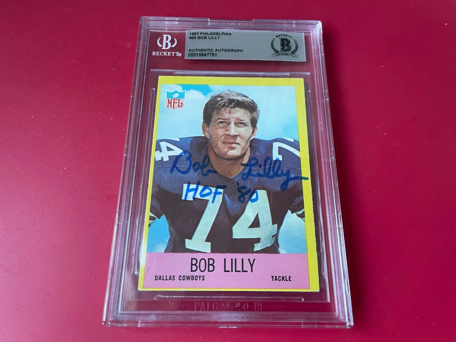 Bob Lilly Cowboys HOF 1967 Philadelphia Card Signed Auto Beckett BAS Slabbed
