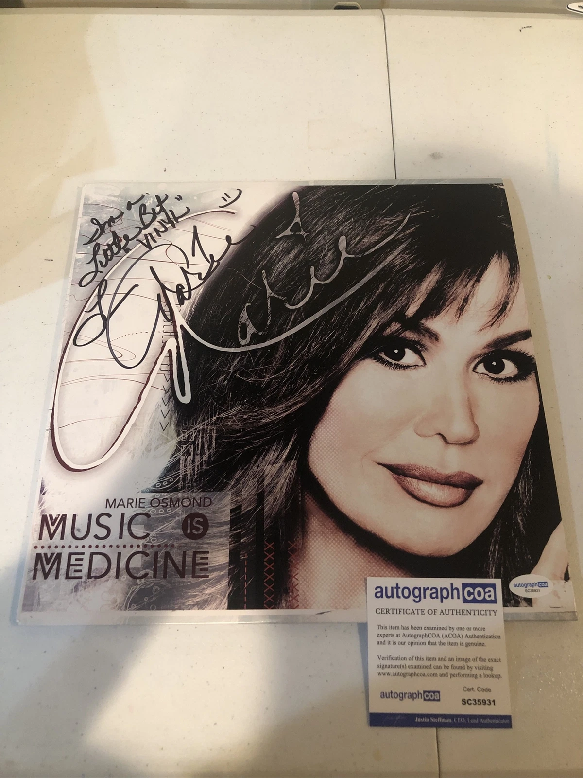 MARIE OSMOND SIGNED AUTOGRAPH VINYL ALBUM MUSIC IS MEDICINE ACOA LP RECORD
