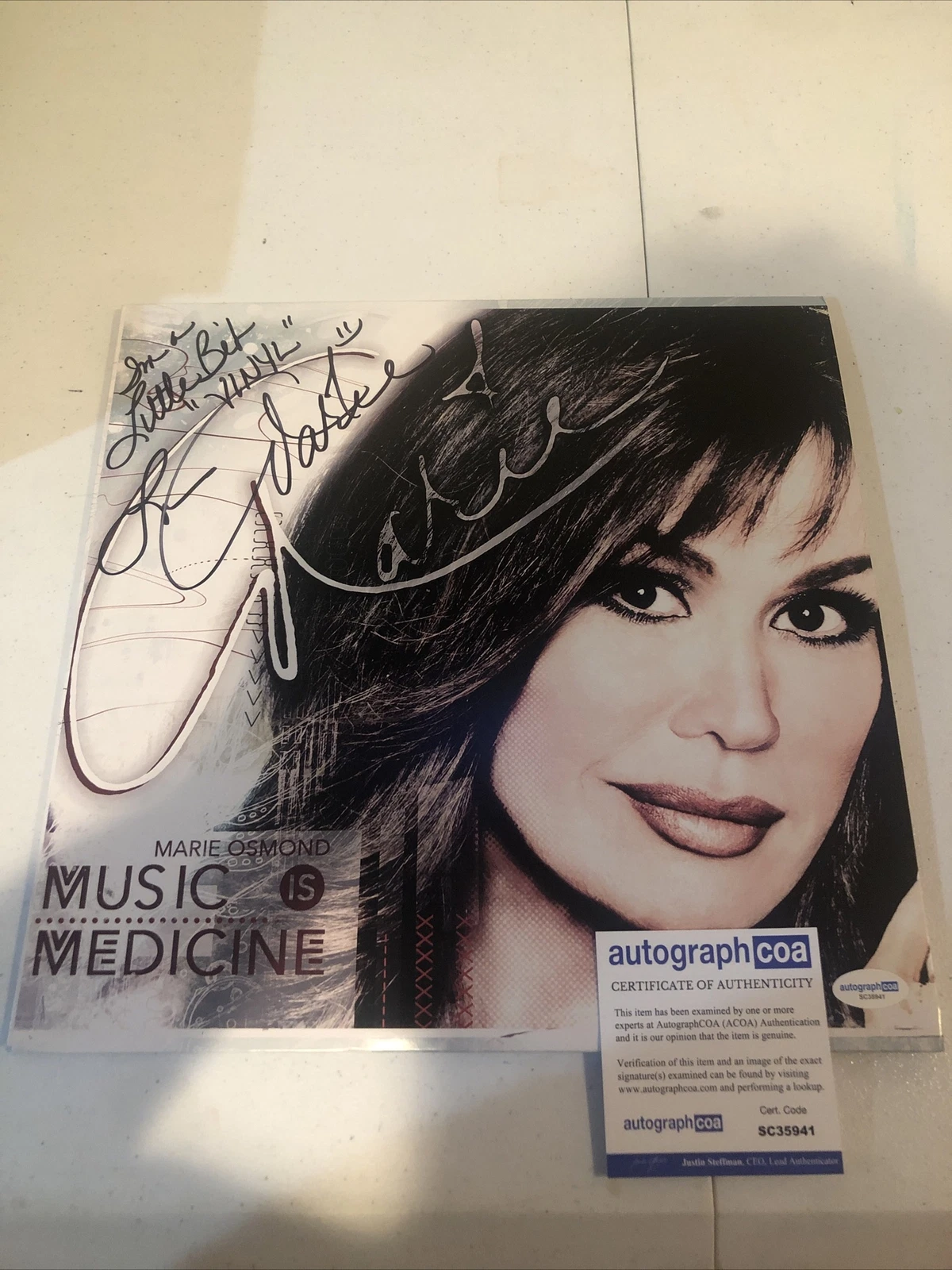 MARIE OSMOND SIGNED AUTOGRAPH VINYL ALBUM MUSIC IS MEDICINE ACOA LP RECORD

