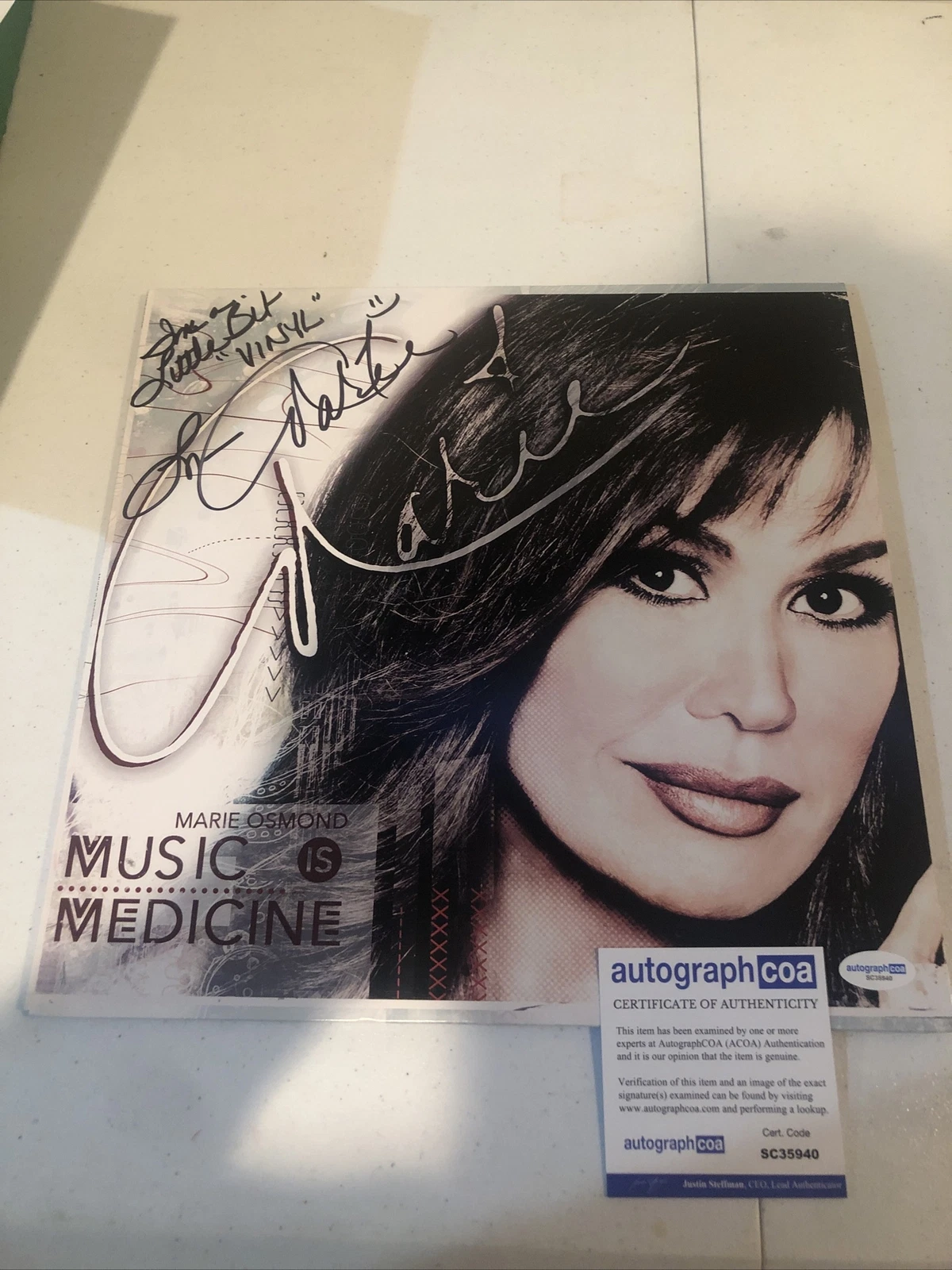 MARIE OSMOND SIGNED AUTOGRAPH VINYL ALBUM MUSIC IS MEDICINE ACOA LP RECORD
