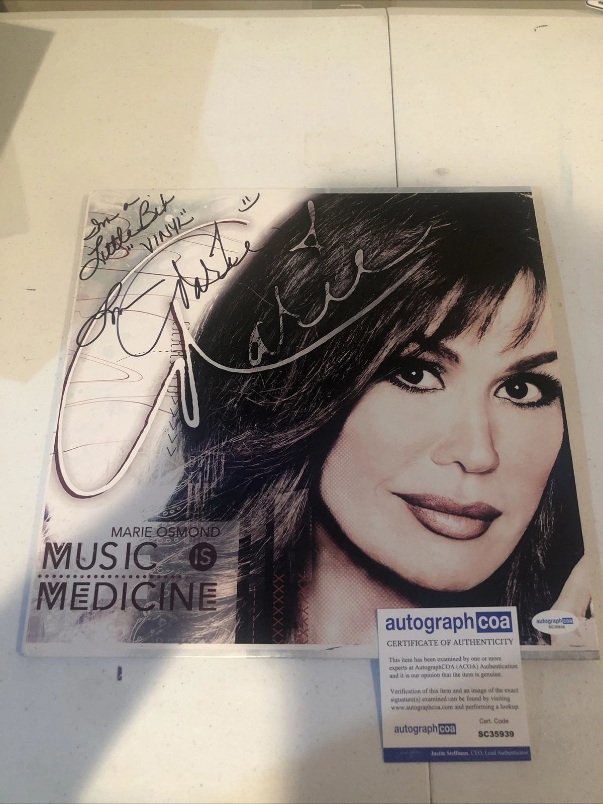 MARIE OSMOND SIGNED AUTOGRAPH VINYL ALBUM MUSIC IS MEDICINE ACOA LP RECORD
