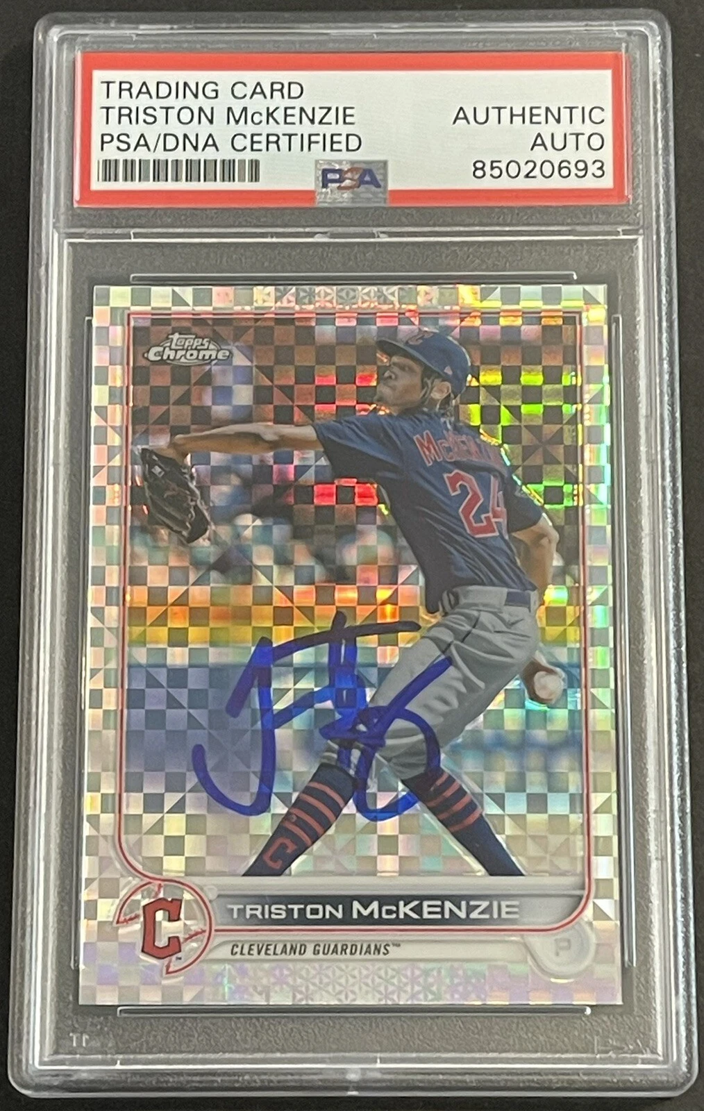 2022 Triston McKenzie Topps Chrome Atomic Signed Slabbed Card Guardians PSA/DNA

