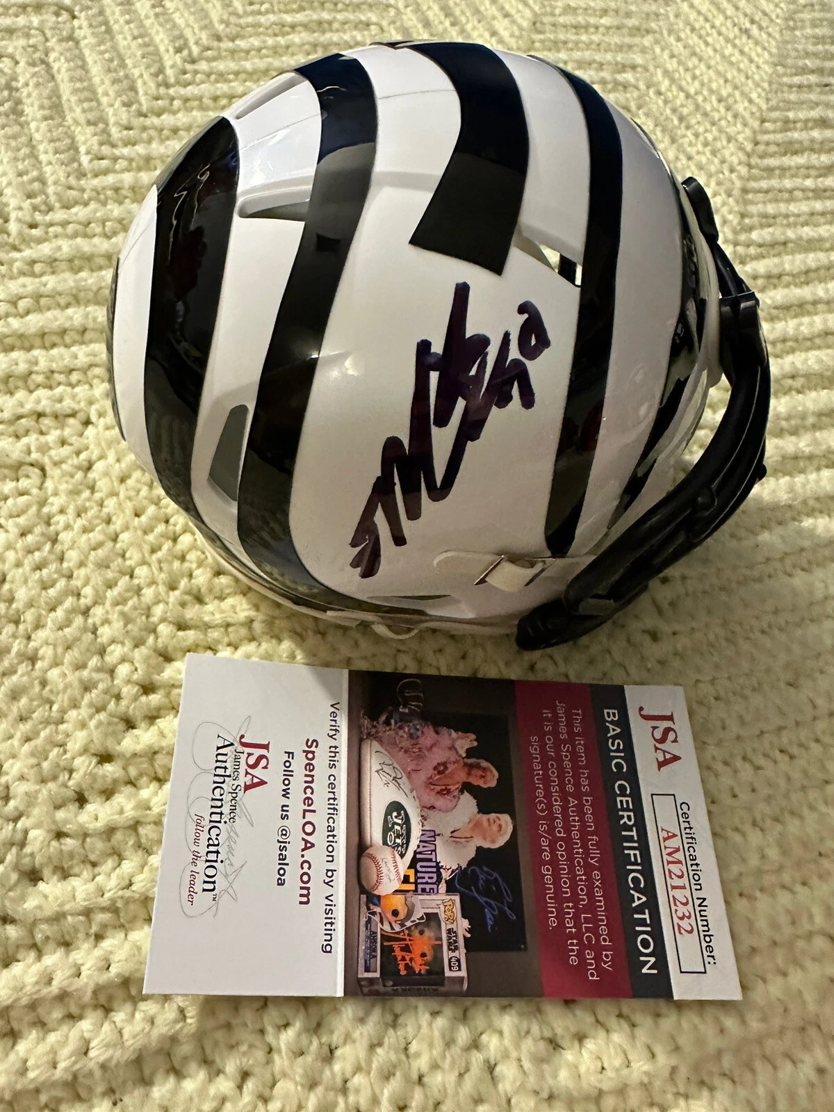 Joe Mixon Bengals Signed White Tiger Mini Helmet JSA Authenticated COA
