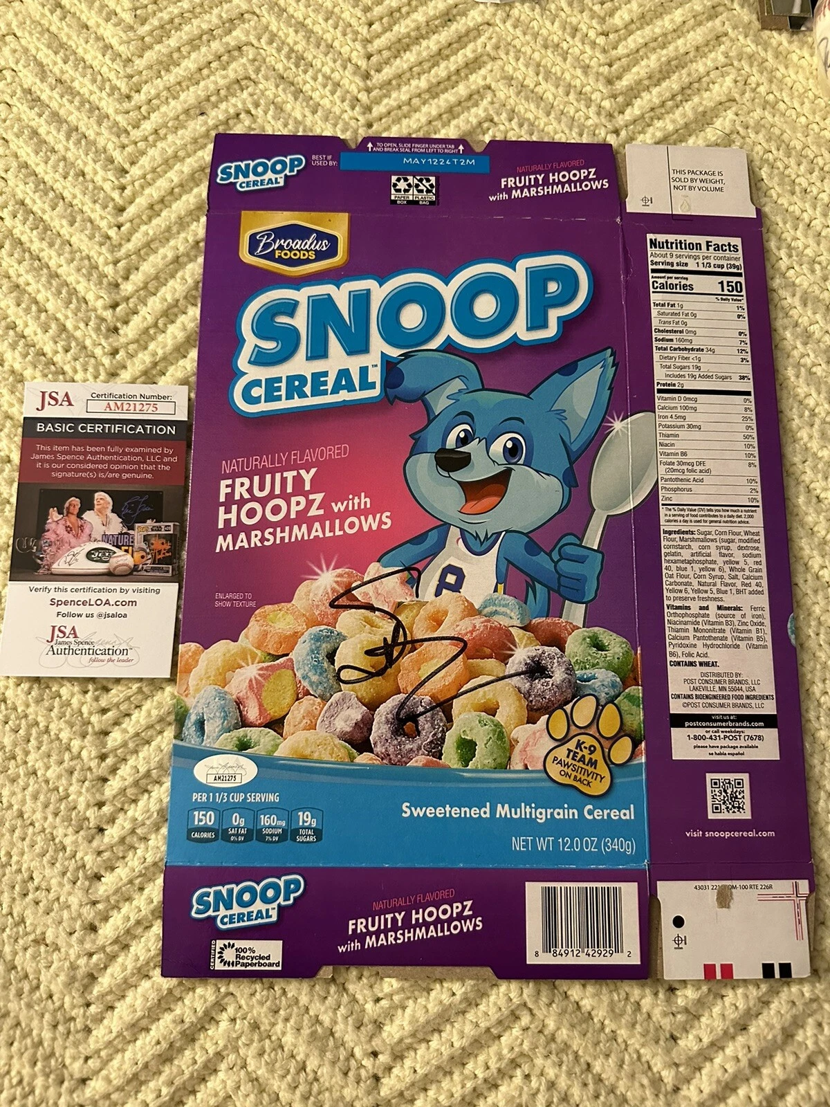 Snoop Dogg Signed Cereal Box Autographed JSA Authentication COA
