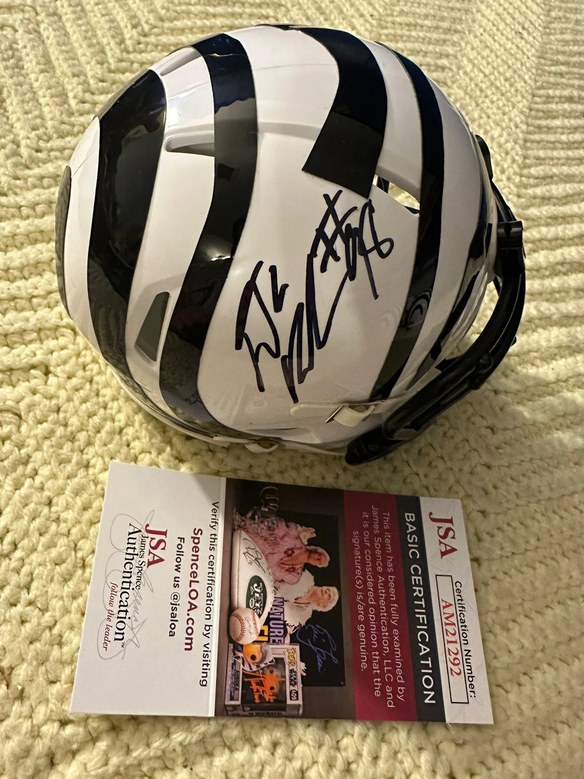 DJ Reader Bengals Signed White Tiger Mini Helmet Auto JSA Authenticated COA

