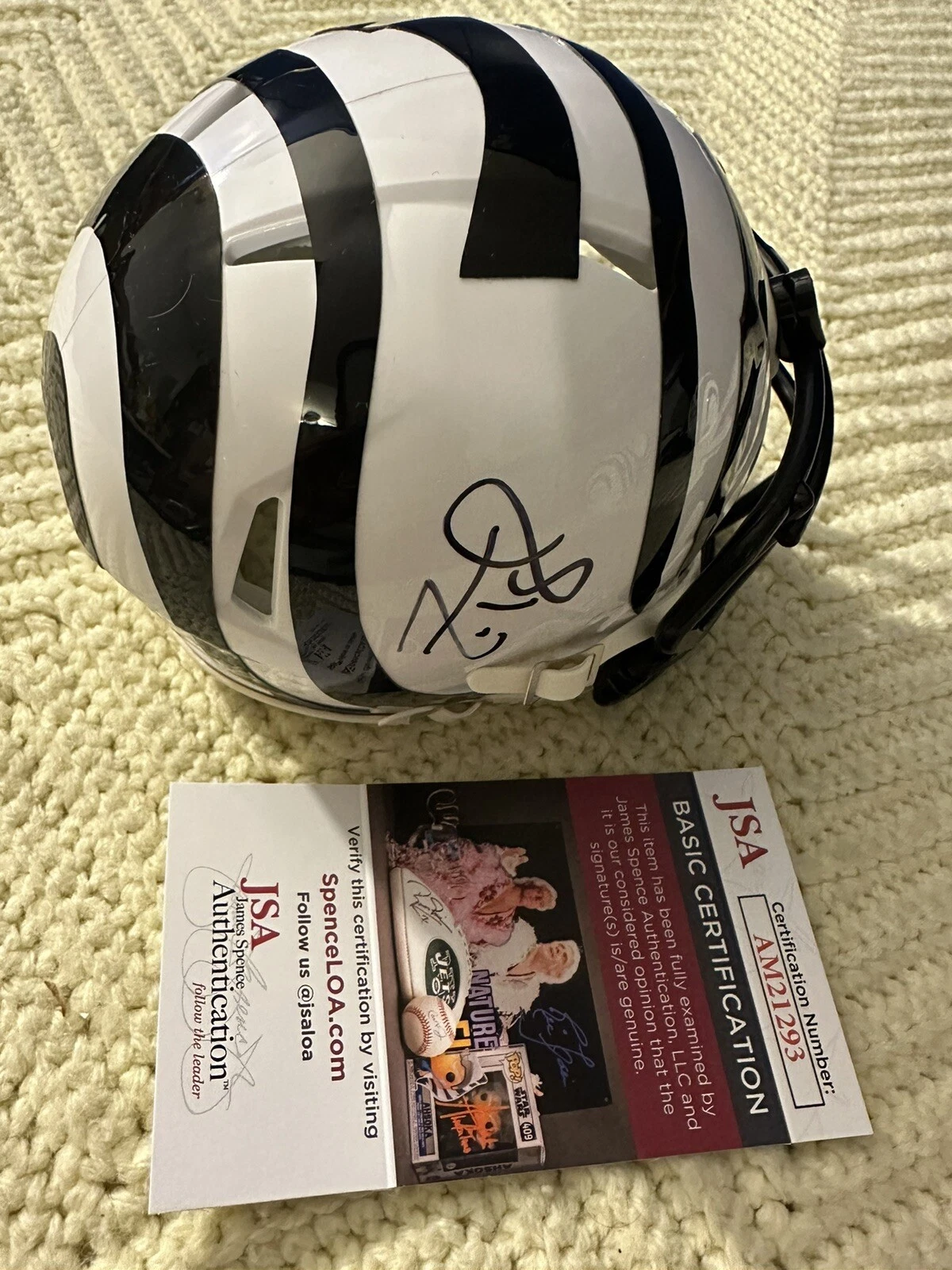 ZAC TAYLOR BENGALS SIGNED WHITE MINI HELMET AUTOGRAPH JSA AUTHENTICATED COA COLLECTIBLE MEMORABILIA