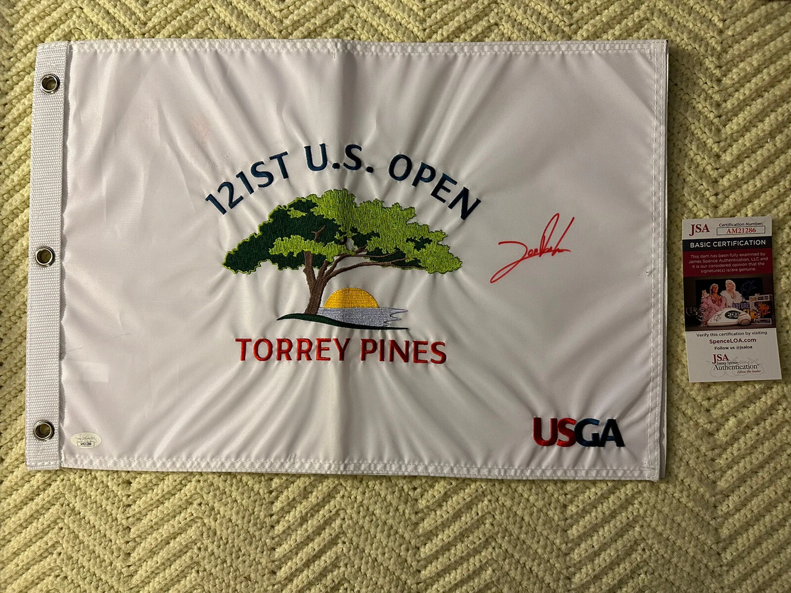 Jon Rahm SIGNED US Open Golf Flag JSA Authenticated COA 2021 Winner
