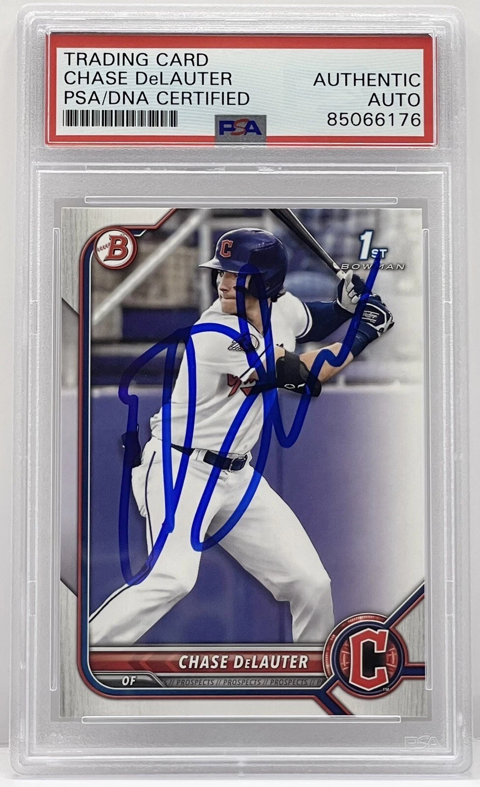 Chase Delauter Signed Auto 2022 Bowman 1st Rookie Card Guardians PSA/DNA Slabbed
