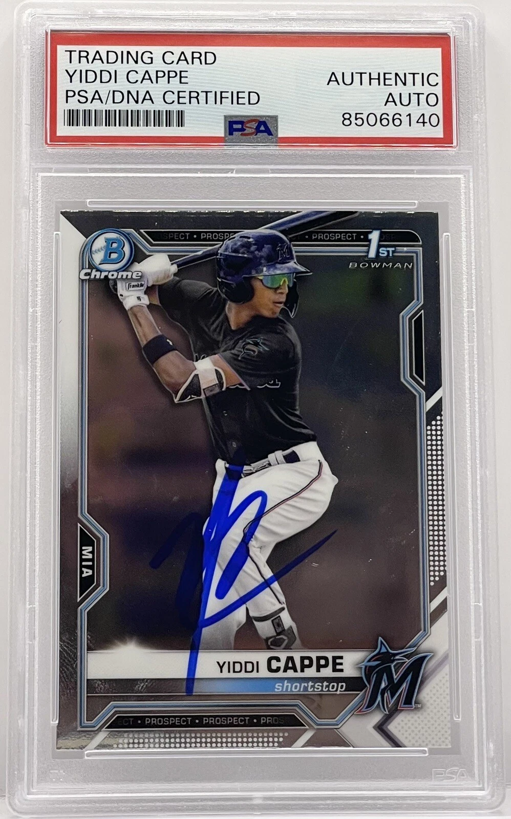 Yiddi Cappe Signed Auto 2021 Bowman Chrome 1st Rookie Card Marlins PSA/DNA Slab
