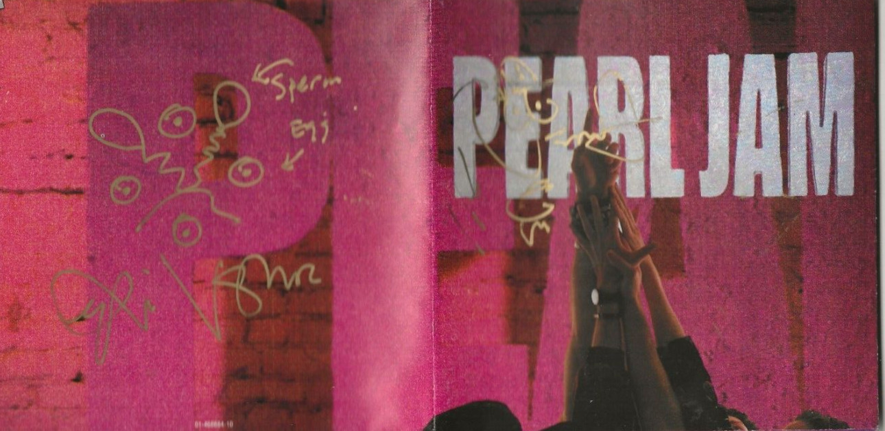 Eddie Vedder & Jeff Ament of Pearl Jam REAL SIGNED Ten CD JSA LOA w/ sperm art

