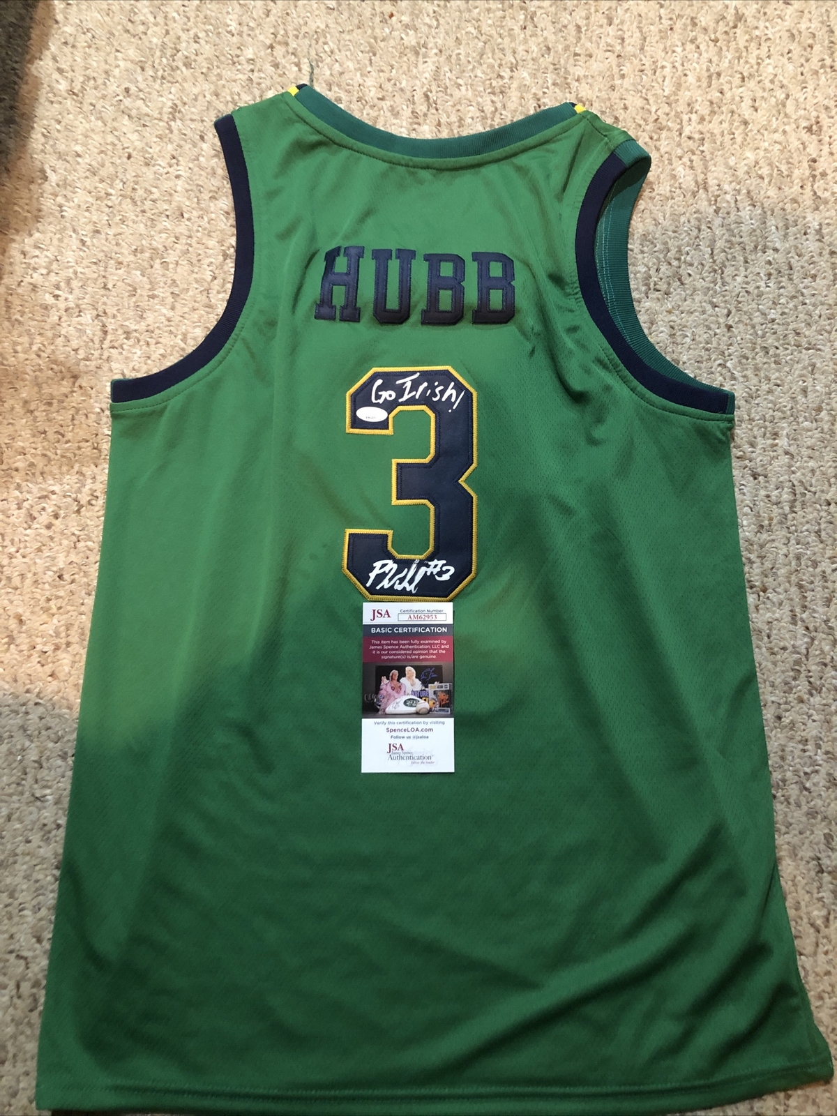 New ListingNOTRE DAME FIGHTING IRISH- PRENTISS HUBB SIGNED AUTOGRAPH JERSEY JSA COA
