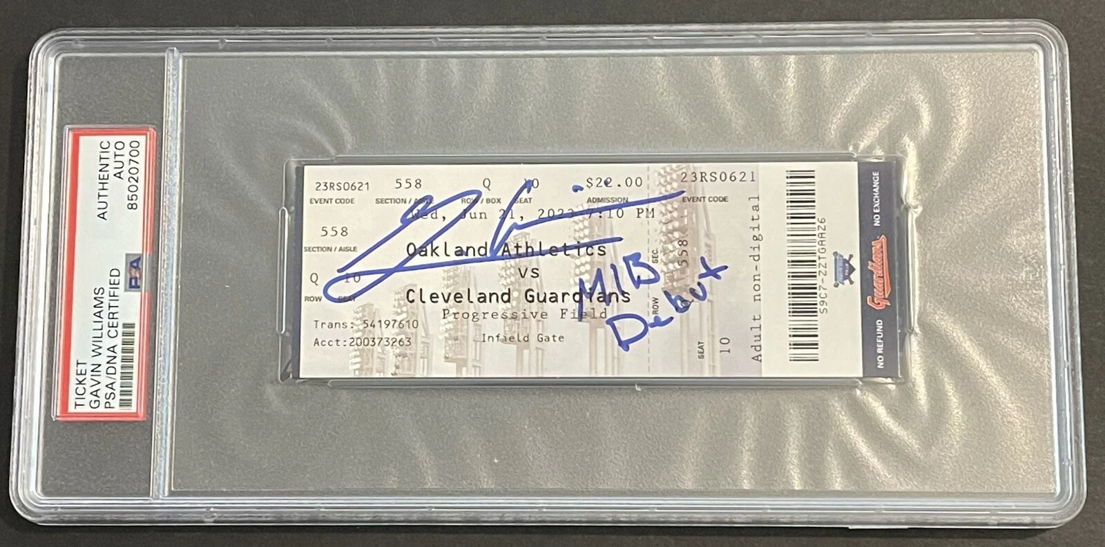 Gavin Williams Signed MLB Debut Ticket Cleveland Guardians 6/21/23 Rare PSA/DNA
