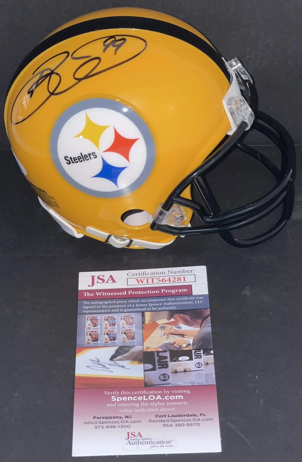 Brett Keisel Signed Autographed Yellow Pittsburgh Steelers Mini Helmet 75th JSA
