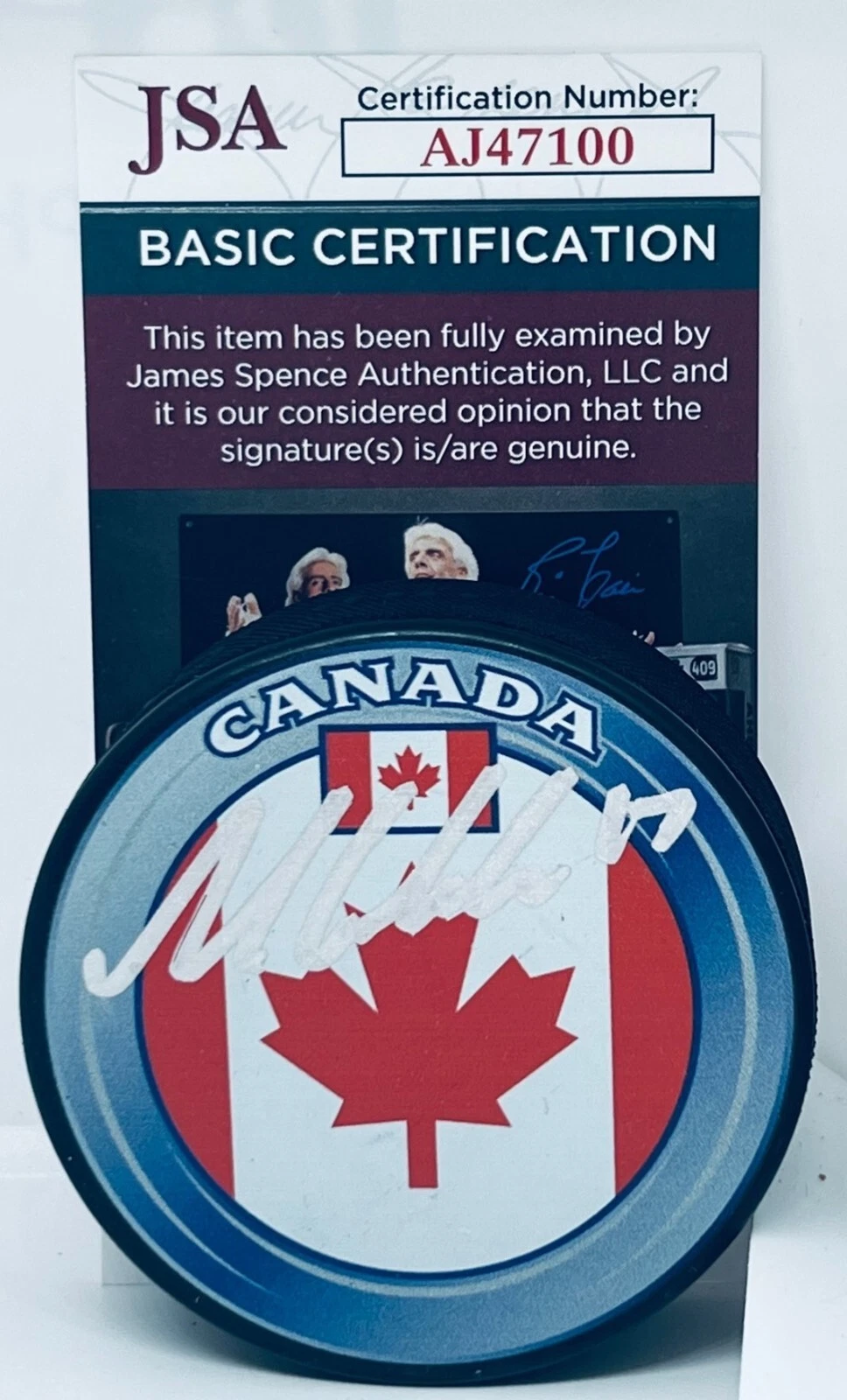 Macklin Celebrini signed Team Canada Puck autographed 2024 Top Draft Pick #2 JSA
