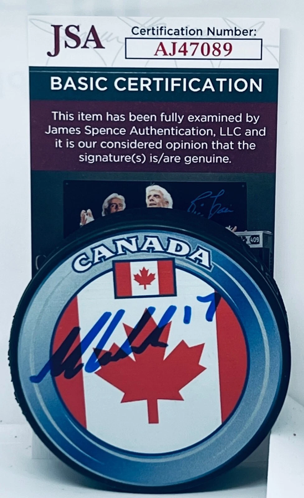 Macklin Celebrini signed Team Canada Puck autographed 2024 Top Draft Pick #3 JSA
