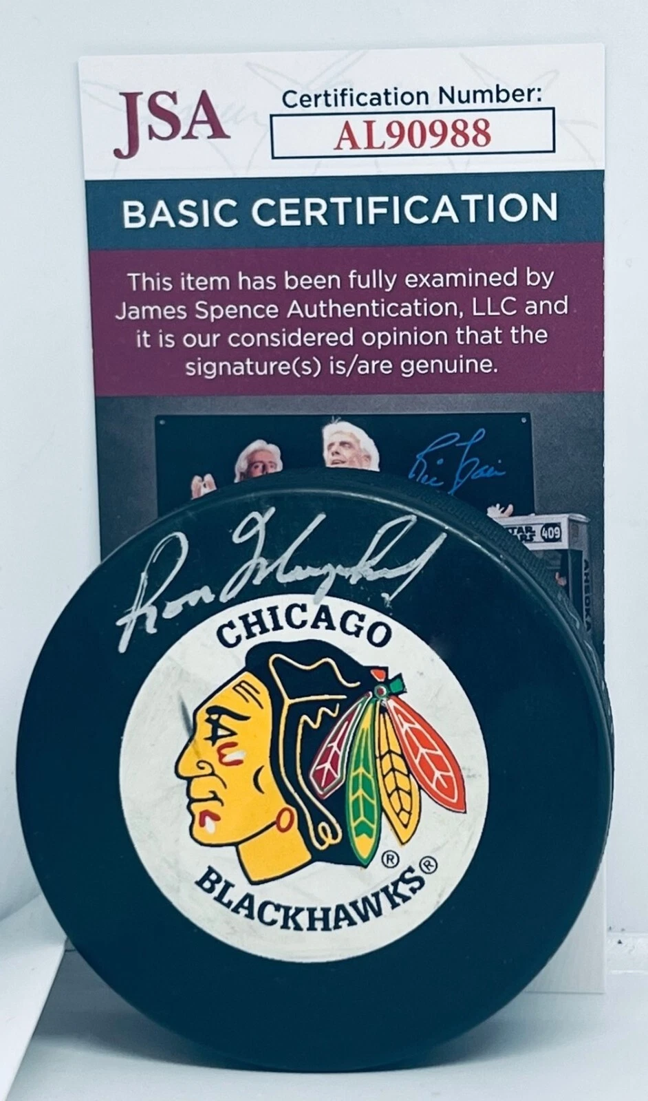 Ron Murphy signed Chicago Blackhawks Puck autographed JSA

