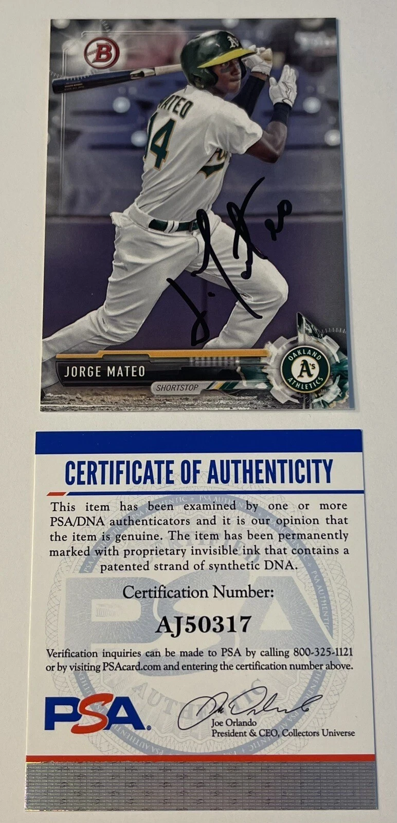 Jorge Mateo Signed Autographed 2017 Bowman Card Baltimore O’s PSA/DNA
