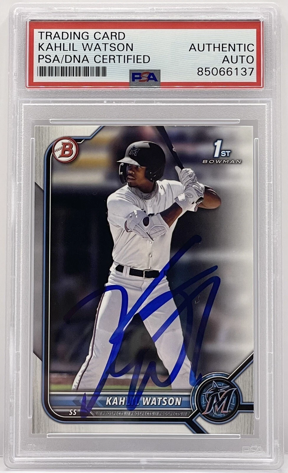 Kahlil Watson Signed Auto 2022 Bowman 1st Rookie Card Guardians PSA/DNA Slab
