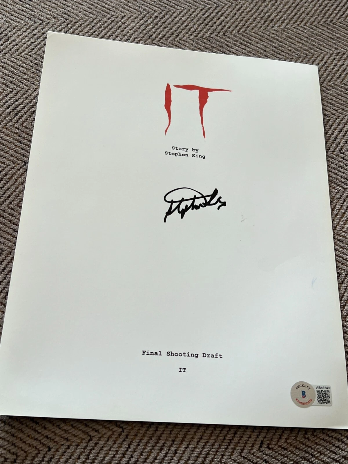 STEPHEN KING SIGNED AUTOGRAPH MOVIE SCRIPT IT FULL PAGES BECKETT BAS COA AUTO D
