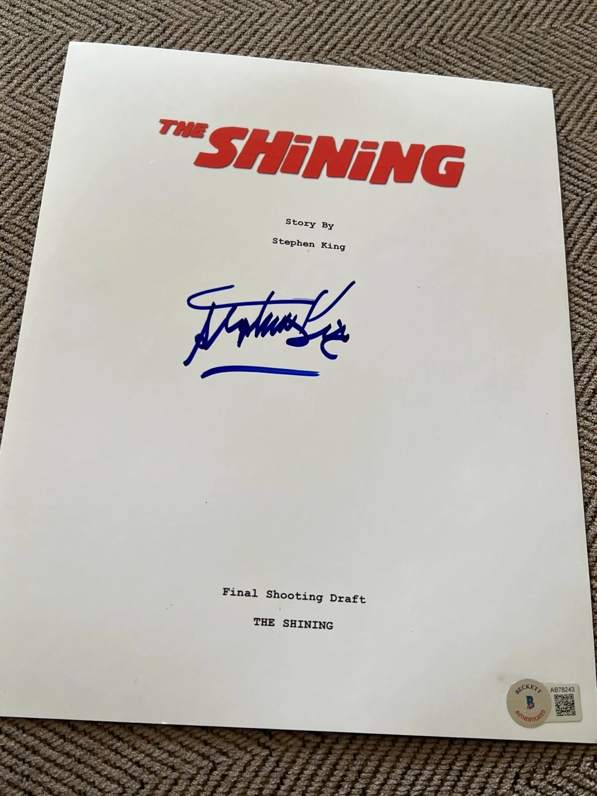 STEPHEN KING SIGNED AUTOGRAPH MOVIE SCRIPT THE SHINING BECKETT BAS COA AUTO D
