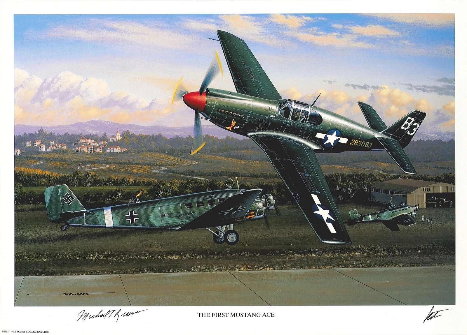 MICHAEL RUSSO HAND SIGNED FIRST MUSTANG ACE PRINT STAN STOKES WWII ACE
