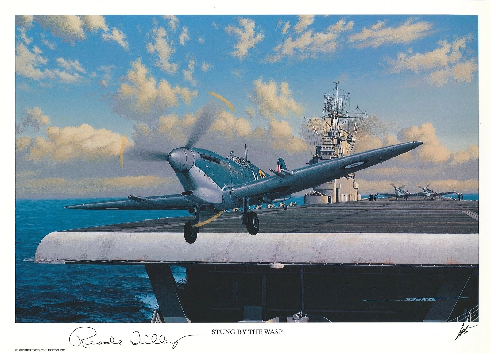 READE TILLEY HAND SIGNED STUNG BY THE WASP PRINT STAN STOKES WWII ACE
