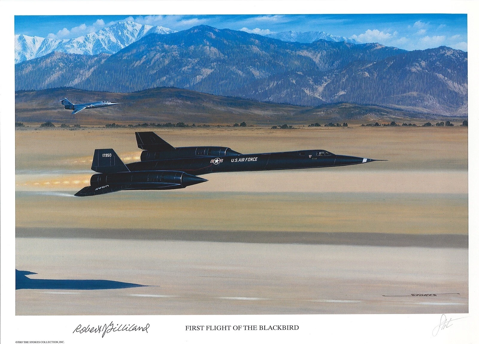 ROBERT GILLILAND SIGNED FIRST FLIGHT OF THE BLACKBIRD PRINT STAN STOKES SR-71
