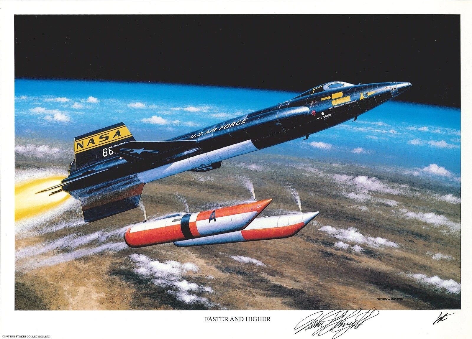 WILLIAM PETE KNIGHT SIGNED FASTER AND HIGHER PRINT STAN STOKES X-15 (D)
