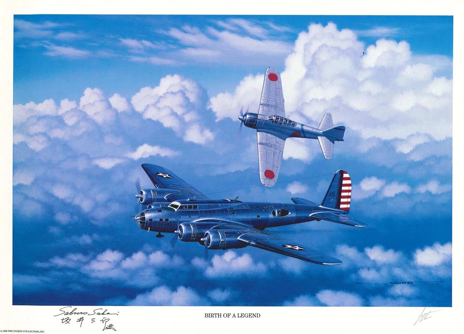 SABURO SAKAI SIGNED BIRTH OF A LEGEND PRINT STAN STOKES (D) WWII ACE PSA DNA
