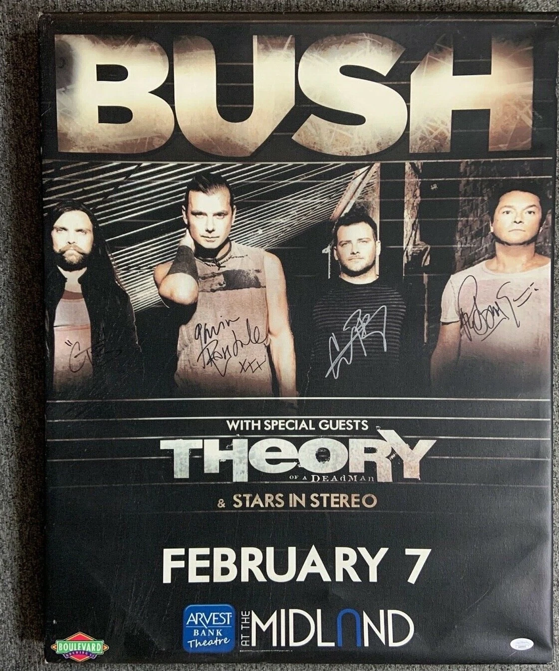 Bush JSA Signed Autograph Canvas Full Band Poster Gavin Rossdale
